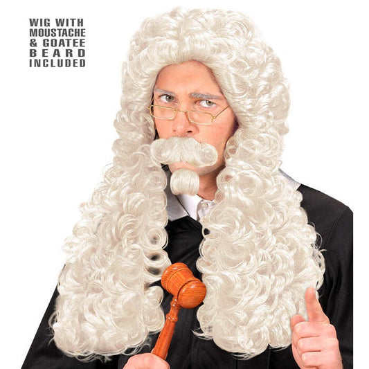 Judge Wig With Moustache & Goatee Beard In Polybag
