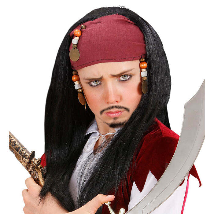 Pirate Of The Caribbean Wig With Bandana & Beads In Polybag