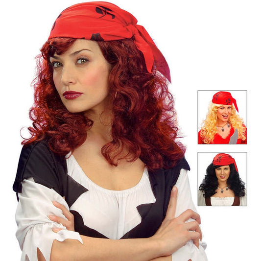 Pirate Wench Wig With Headscarf In Polybag - 3 Colors Ass.
