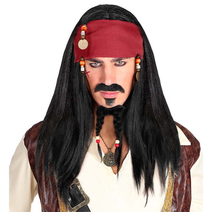 Pirate Of The Caribbean Wig With Bandana & Beads In Polybag
