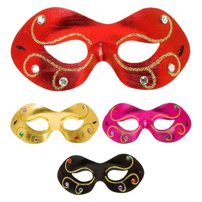 Jewelled Metallic Fabric Eyemask4 Colors Ass.: 4 Black, 4 Gold, 2 Red, 2 Pink