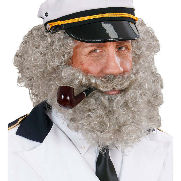 Captain Curly Wig & Beard Grey- In Polybag