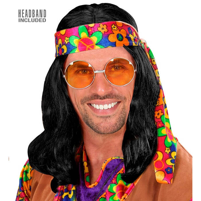 “Hippie Dude Wig With Headband” Black - In Polybag