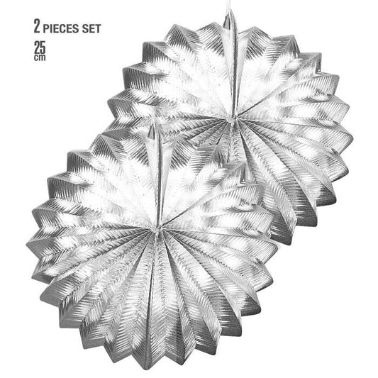 Set Of 2 Silver Metallic Globes 25 Cm