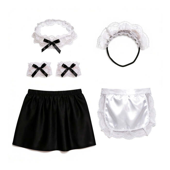 French Maid Dress-Up Set  Headpiece, Choker, Cuffs, Skirt, Apron 