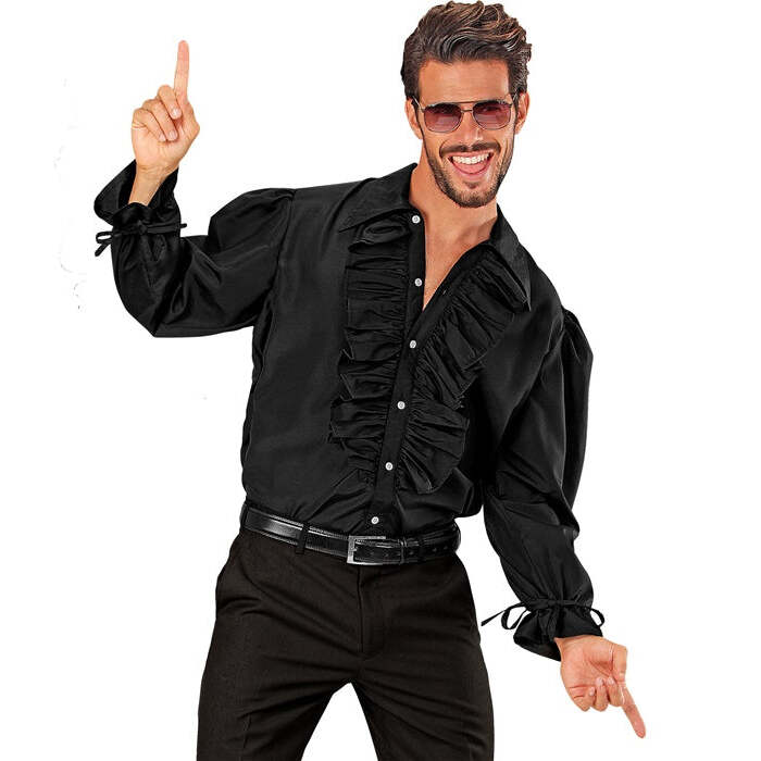 Black Ruffle Shirt For Medieval, Renaissance, Colonial, Gothic, Masked Bandit, Pirate, Vampire, Disco