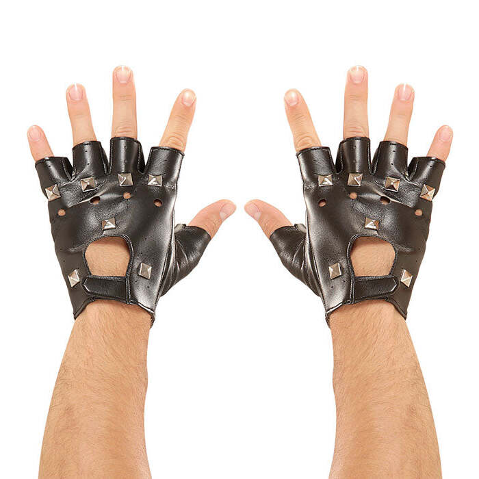 Leather Look Studded Fingerless Gloves