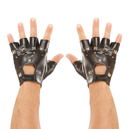 Leather Look Studded Fingerless Gloves