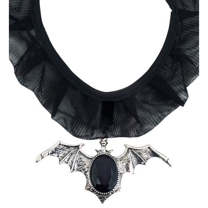 Gothic Bat Choker With Black Gem