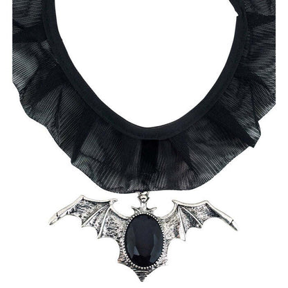 Gothic Bat Choker With Black Gem