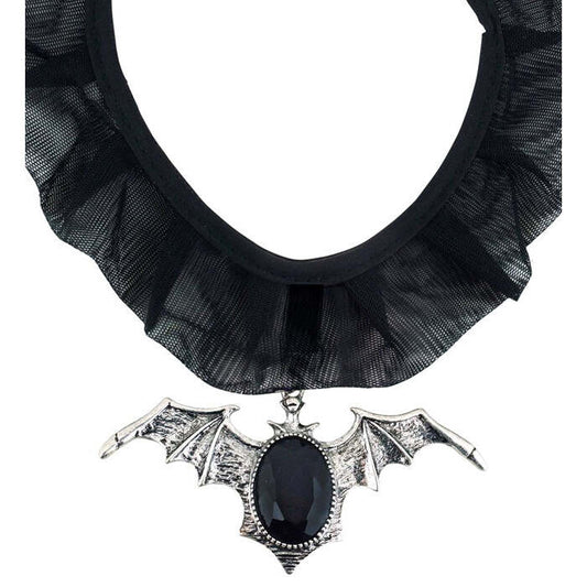 Gothic Bat Choker With Black Gem