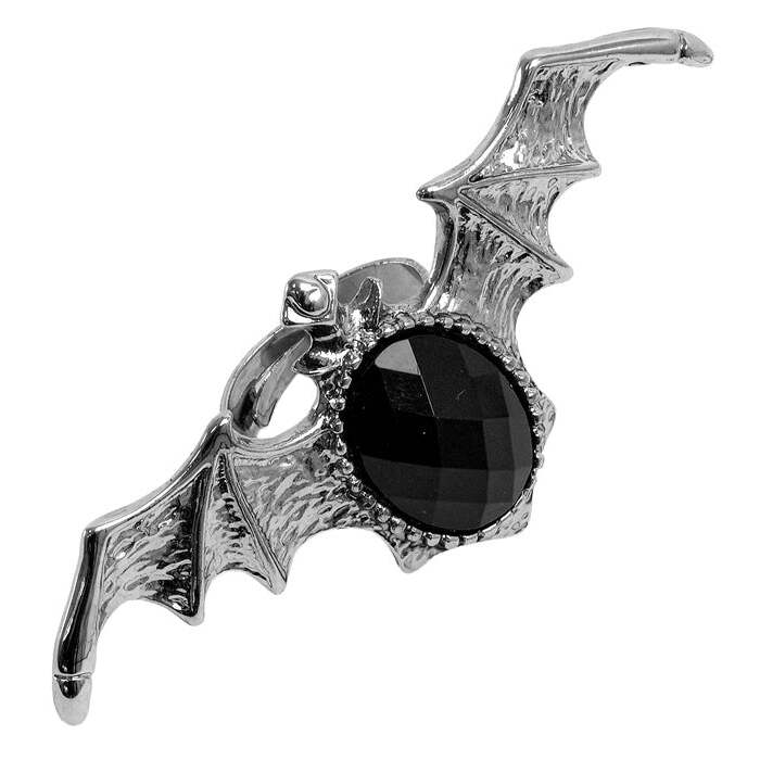 Gothic Bat Ring With Black Gem