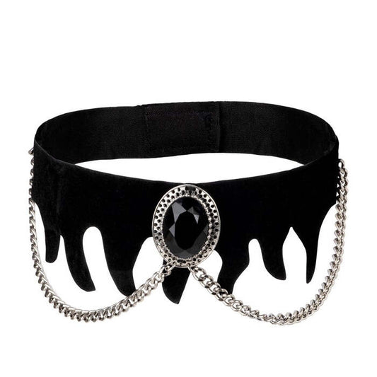 Velvet Gothic Choker With Black Gem & Chains