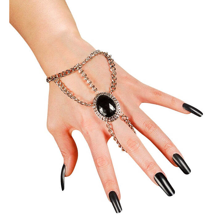 Gothic Wrist Chain With Black Gemmedallion