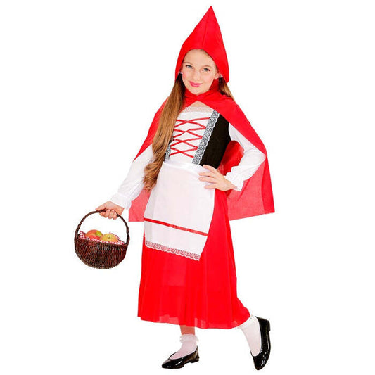 Red Capelet  Dress With Underskirt, Apron, Hooded Capelet 