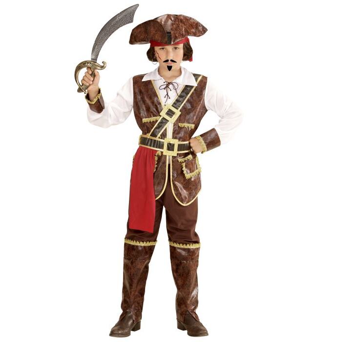 Caribbean Pirate Captain  Shirt With Vest, Pants With Boot Covers, Belt, Sash, Hat 
