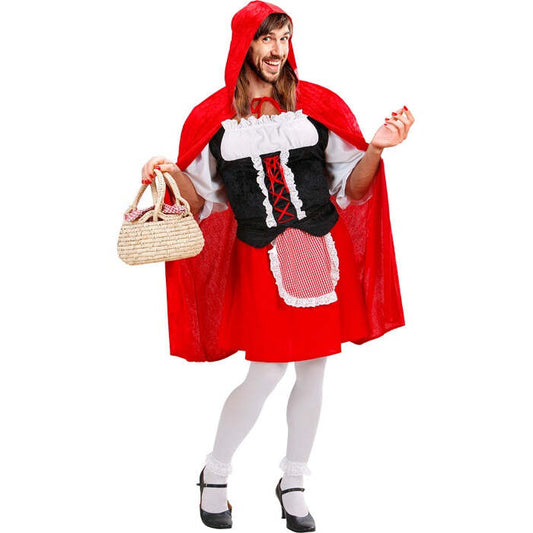 Red Capelet  Shirt With Corset, Skirt With Apron, Hooded Capelet 