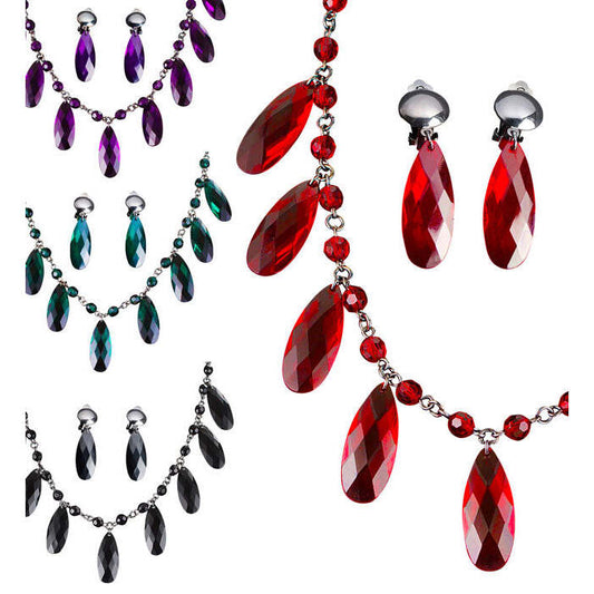 Gothic Necklace & Earrings Set 4Colors Ass.  6 Red, 2 Black, 2 Purple, 2 Green 