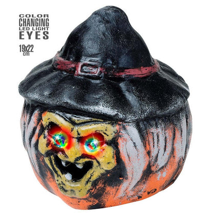 Witch Pumpkin With Hat & Color Changing Led Light Eyes 19X22 Cm
