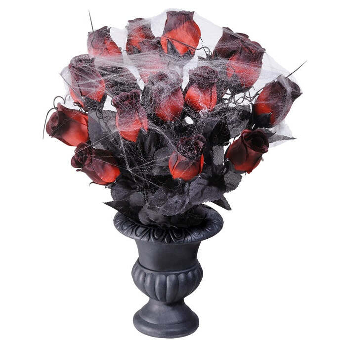 Vase With Red Roses & Spiderweb 35 Cm