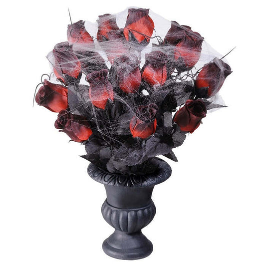 Vase With Red Roses & Spiderweb 35 Cm