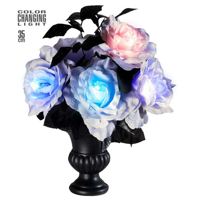 Vase With 6 Color Changing Light White Roses 35 Cm