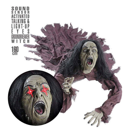 Talking Witch Groundbreaker With Light Up Eyes Sound Sensor Activated - 160 Cm - Speaks 5 Different Rhymes 