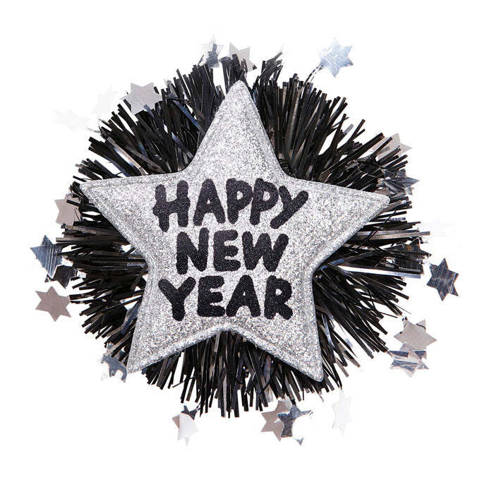 Silver Happy New Year Brooch