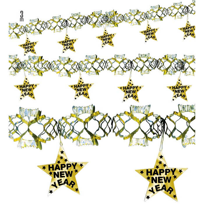 Holographic Gold Happy New Year Garland 3 M