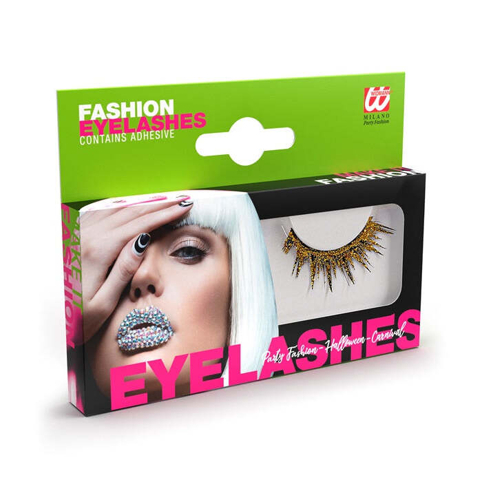 Gold  Eyelashes In Box With Glass Bottle Glue