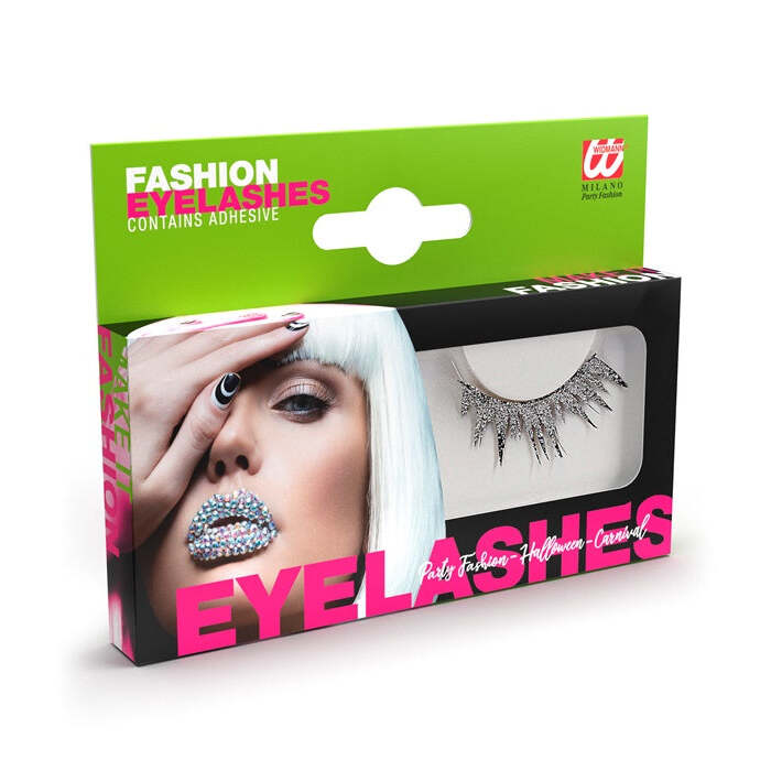 Silver  Eyelashes In Box With Glass Bottle Glue