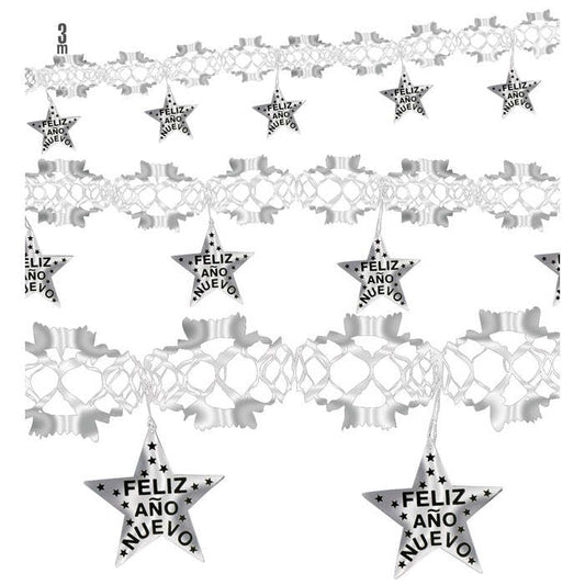 Holographic Silver Feliz Año Nuevo Garland 3 M