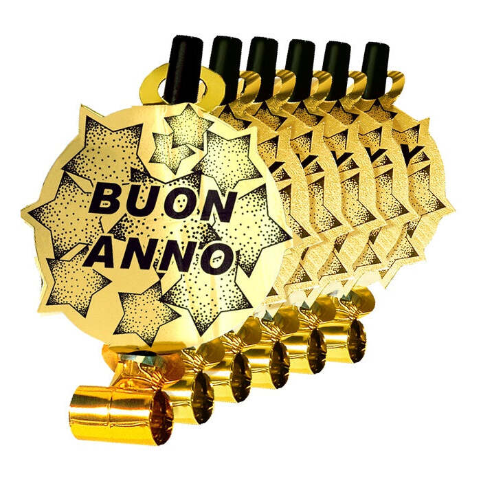 Set Of 6 Gold Buon Anno Sounding Blow-Outs