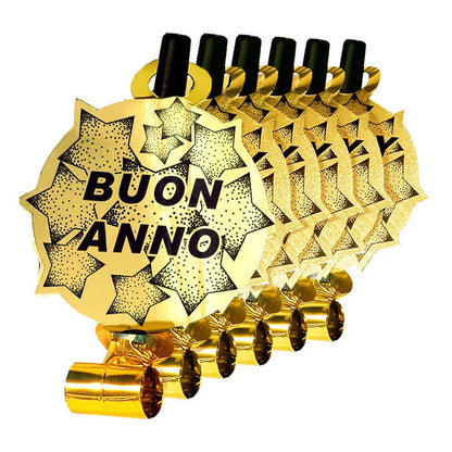 Set Of 6 Gold Buon Anno Sounding Blow-Outs