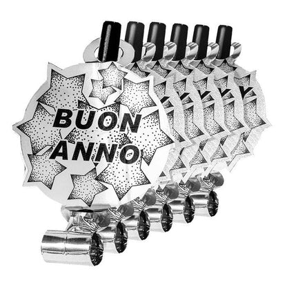 Set Of 6 Silver Buon Anno Sounding Blow-Outs