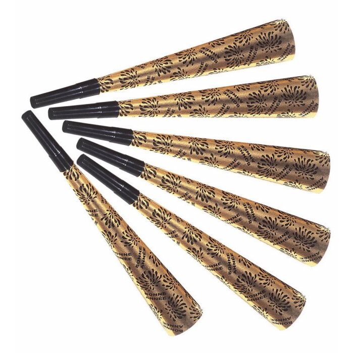 Set Of 6 Gold Bonne Année Sounding Trumpets 25 Cm