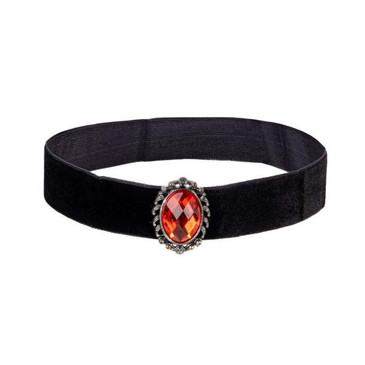 Black Velvet Choker With Red Stone
