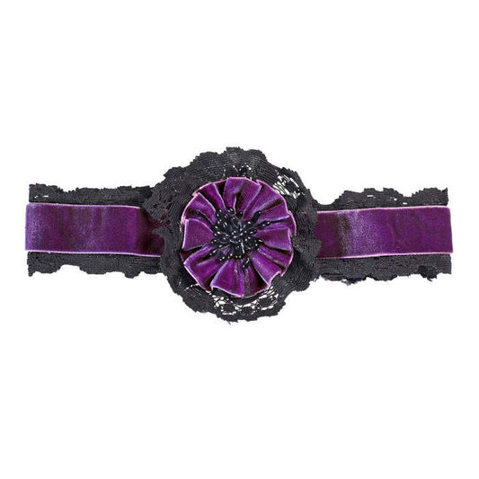 Purple Velvet Choker With Flower And Lace Decoration