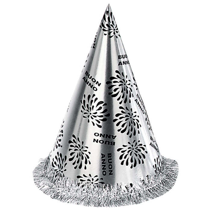 Silver Buon Anno Cone Hat With Fringe H 28 Cm