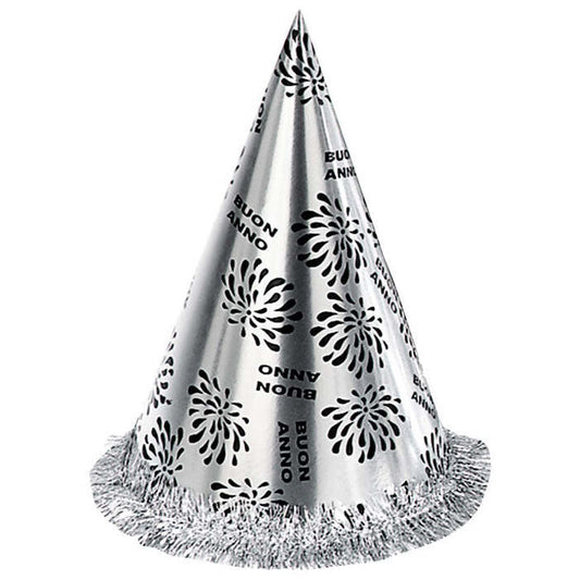 Silver Buon Anno Cone Hat With Fringe H 28 Cm
