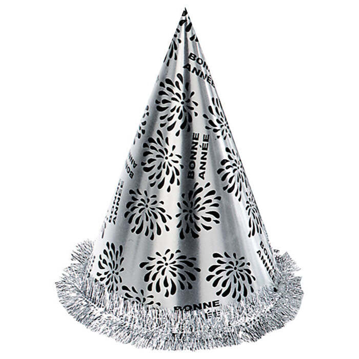 Silver Bonne Année Cone Hat With Fringe H 28 Cm