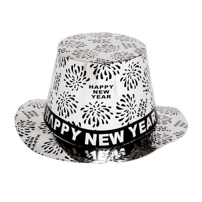 Silver Happy New Year Top Hat