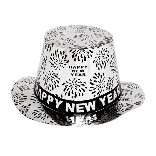 Silver Happy New Year Top Hat