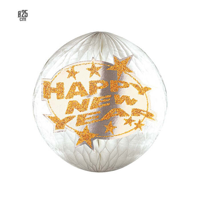 Holographic &  Happy New Year Honeycomb Paper Ball Ø 25 Cm -Gold & Silver Ass.