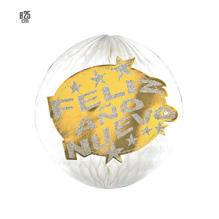 Holographic &  Feliz Año Nuevo Honeycomb Paper Ball Ø 25 Cm - Gold & Silver Ass.