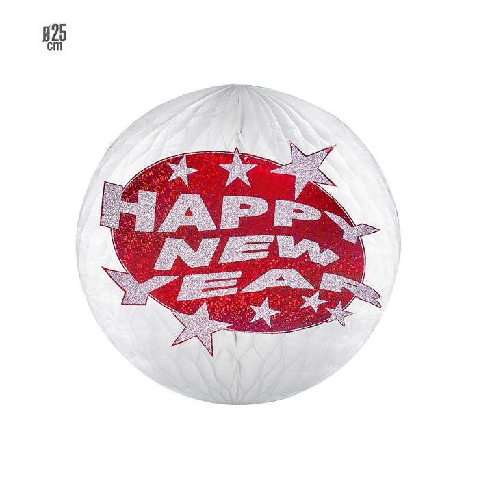 Red Holographic &  Happy New Year Honeycomb Paper Ball Ø 25 Cm
