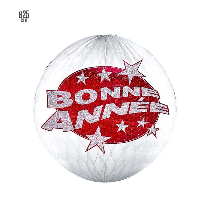 Red Holographic &  Bonne Année Honeycomb Paper Ball Ø 25 Cm