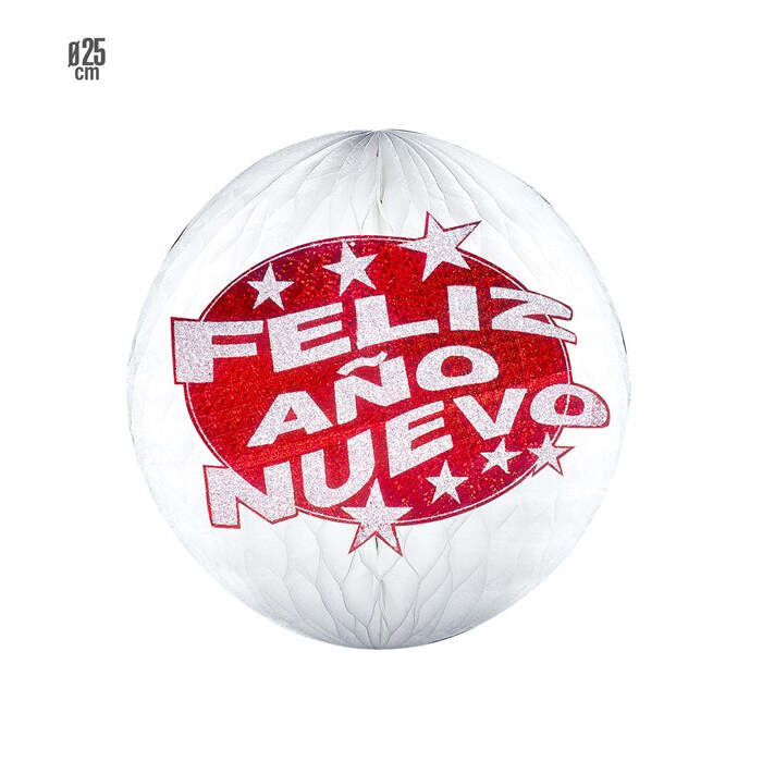 Red Holographic &  Feliz Año Nuevo Honeycomb Paper Ball Ø 25Cm