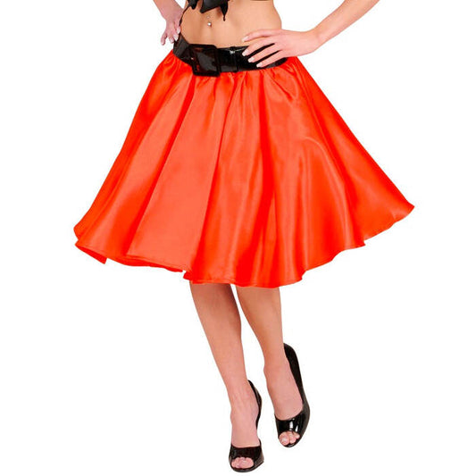 Red Satin Skirt With Sewn-In Petticoat
