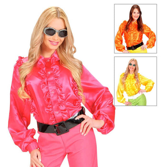 Satin Ruffle Shirt 3 Colors Ass.: Pink, Orange, Yellow